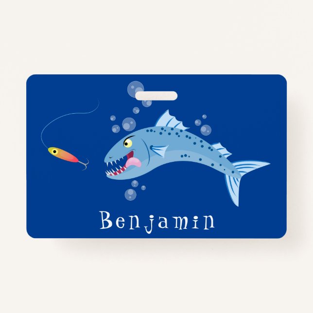 Tarjeta De Identificación Ilustracion personalizado pescador hambriento de b (Anverso)