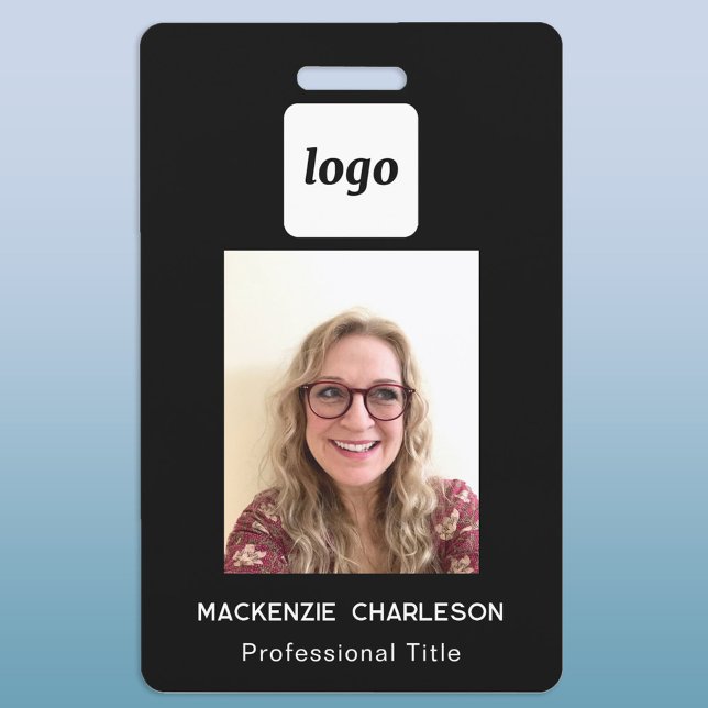 Tarjeta De Identificación Imagen con logotipo simple con nombre negro (Simple logo with custom text professional photo ID)