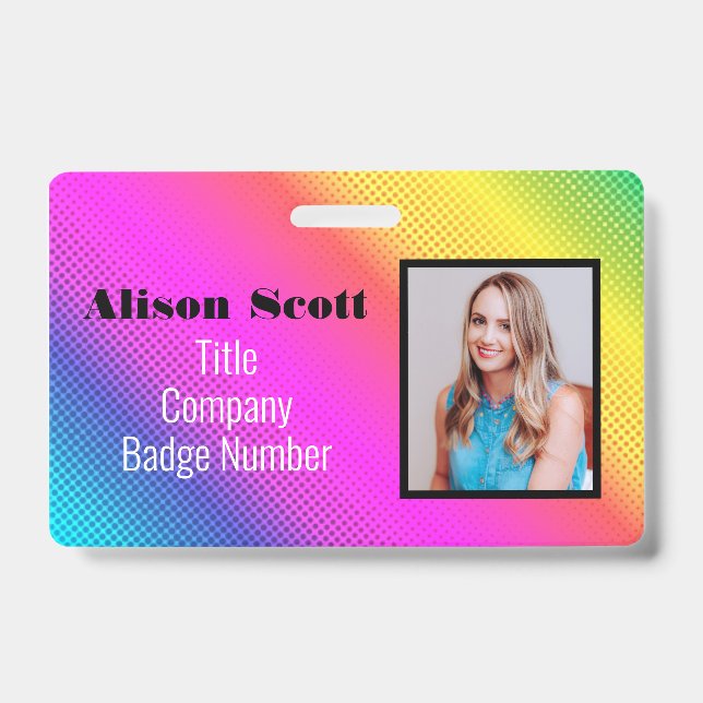 Tarjeta De Identificación Imagen ID Bright Neon Modern Rainbow Business (Anverso)