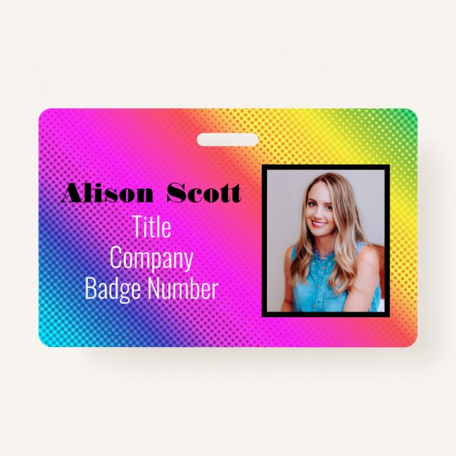 Tarjeta De Identificación Imagen ID Bright Neon Modern Rainbow Business (Anverso)