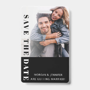 Tarjeta De Identificación Insigne de aviso de fecha de boda en blanco y negr