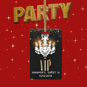 Tarjeta De Identificación Insigne VIP de fiesta dulce 16 con candelabro ilum