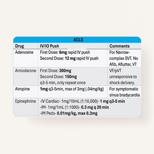 Tarjeta De Identificación Insignia ACLS/RSI/Sedation para enfermera ED (Anverso)