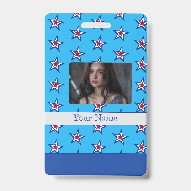 Tarjeta De Identificación Insignia azul brillante del patrón de estrella roj (Parte frontal)