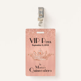Tarjeta De Identificación Insignia color de rosa de Quinceañera VIP de la