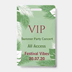 Tarjeta De Identificación Insígnia de Acceso VIP para Fiesta de Playa Tropic