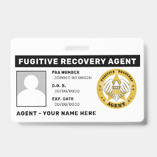 Tarjeta De Identificación Insígnia de Agente de Recuperación de Fugitivos