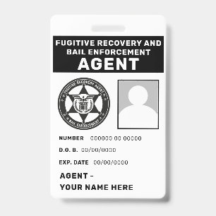 Tarjeta De Identificación Insígnia de Agente de Recuperación de Fugitivos y