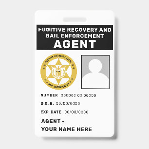 Tarjeta De Identificación Insignia de Agente de Recuperación de Fugitivos y