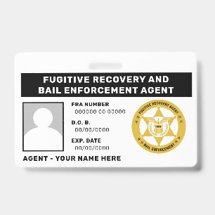 TARJETA DE IDENTIFICACIÓN INSIGNIA DE AGENTE DE RECUPERACIÓN DE PRÓFUGOS Y A