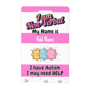 Tarjeta De Identificación Insignia de Alerta de Autismo de Contacto Autista