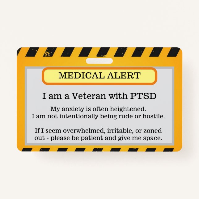 Tarjeta De Identificación Insignia de alerta de PTSD (Anverso)