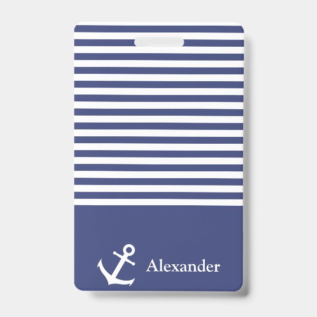Tarjeta De Identificación Insignia de ancla náutica con nombre personalizado (Parte frontal)