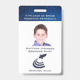 Tarjeta De Identificación Insignia de astronauta personalizada para niños
