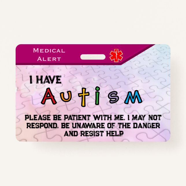 Tarjeta De Identificación Insignia de autismo rosa (Anverso)