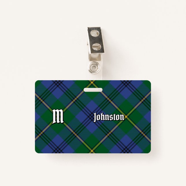 Tarjeta De Identificación Insignia de Clan Johnston Tartan (Anverso con clip)