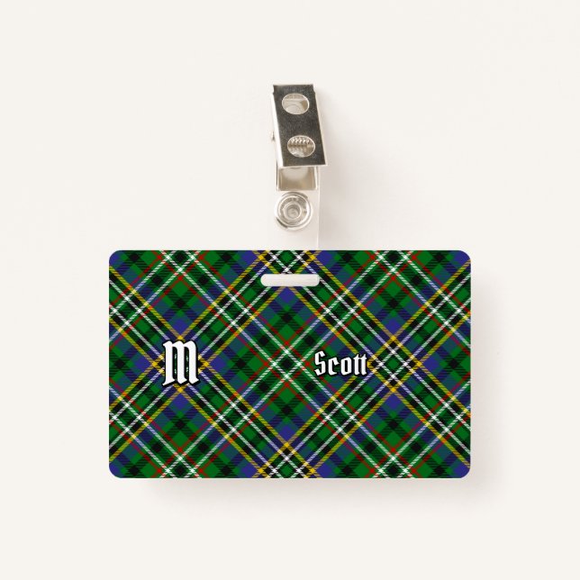 Tarjeta De Identificación Insignia de Clan Scott Green Tartan (Anverso con clip)