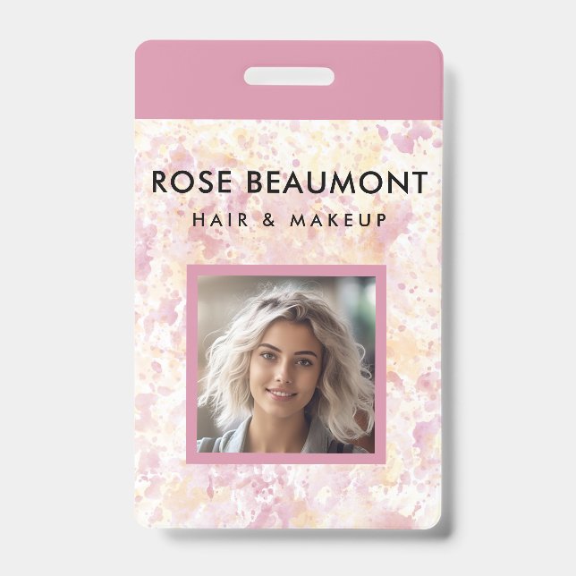 Tarjeta De Identificación Insignia de color amarillo rosado moderno (Parte frontal)