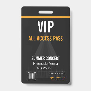 Tarjeta De Identificación Insígnia de Concierto con Acceso Total VIP con Cód