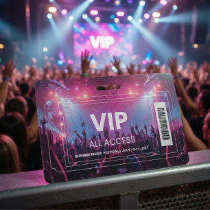 Tarjeta De Identificación Insígnia de Concierto con Acceso Total VIP   Detrá