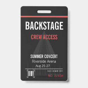 Tarjeta De Identificación Insígnia de Concierto de Acceso Backstage con Códi