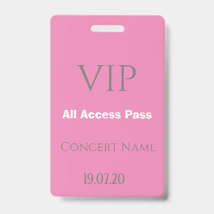 Tarjeta De Identificación Insígnia de Concierto de Pase de Acceso Total VIP