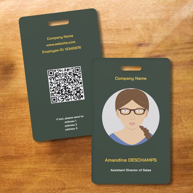 Tarjeta De Identificación Insignia de empleado de fotografía de Círculo verd (Gold & Forest Green Circle Photo Employee Badge)