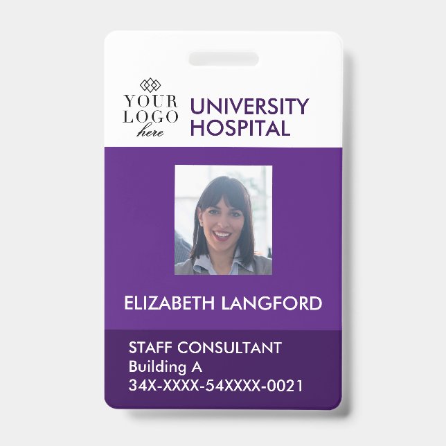 Tarjeta De Identificación Insígnia de empleado personalizada | Foto, logotip (Parte frontal)