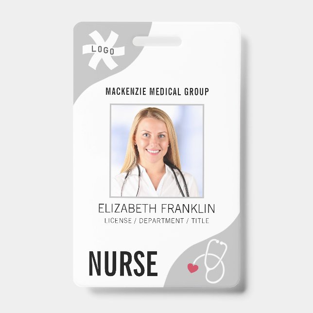 Tarjeta De Identificación Insignia de ENFERMERÍA Gris editable para estetios (Anverso)