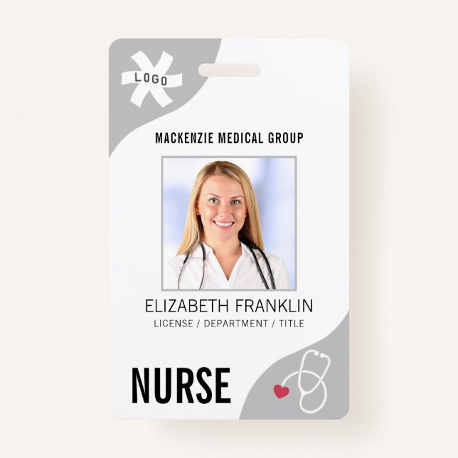 Tarjeta De Identificación Insignia de ENFERMERÍA Gris editable para estetios (Anverso)