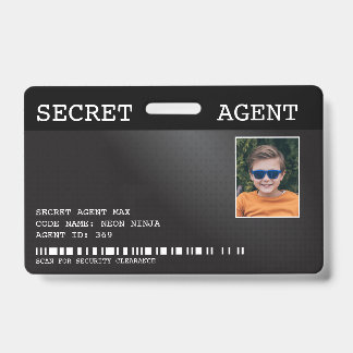 Tarjeta De Identificación Insígnia de Espía Agente Secreto - NEGRO