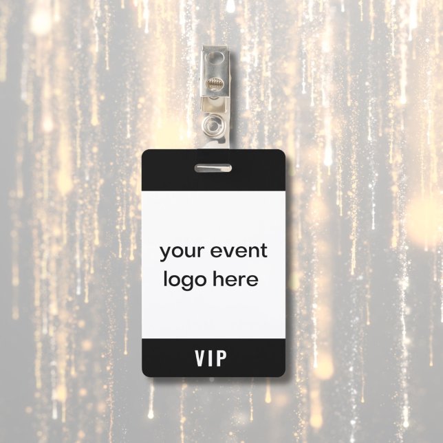 Tarjeta De Identificación Insígnia de evento de pase VIP (VIP badge for special event or festival. Custom logo on front and name and date on back.)