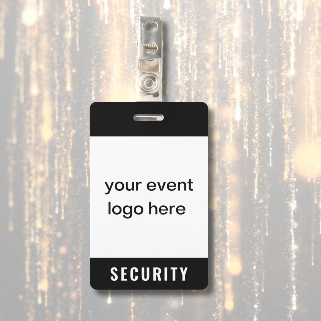 Tarjeta De Identificación Insignia de evento del personal de seguridad (Security badge for special event or festival with logo on front. Custom name and date on back.)