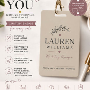 Tarjeta De Identificación Insígnia de evento profesional beige elegante