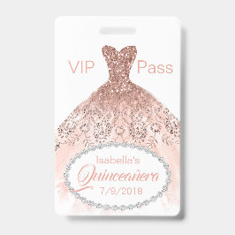 Tarjeta De Identificación Insignia de fiesta Quinceañera VIP vestido brillo 