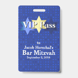 Tarjeta De Identificación Insígnia de fiesta VIP de Bar Mitzvah Azul con Est