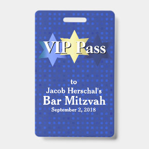 Tarjeta De Identificación Insígnia de fiesta VIP del Bar Mitzvah de la barra