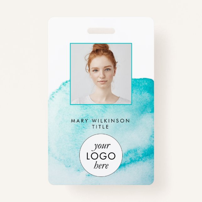 Tarjeta De Identificación Insignia de fondo acuática azul (Anverso)