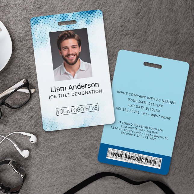 Tarjeta De Identificación Insignia de foto de degradado azul vertical (Custom Employee Photo Badge )
