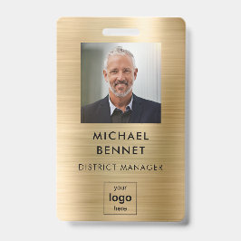 Tarjeta De Identificación Insignia de foto de empleado Metalizado de oro mod