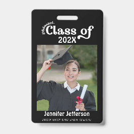 Tarjeta De Identificación Insígnia de foto de graduación en blanco y negro