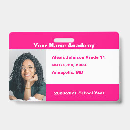 Tarjeta De Identificación Insígnia de foto escolar en casa personalizable ro