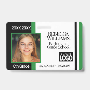 Tarjeta De Identificación Insígnia de Foto Escolar - Verde, Negro Blanco