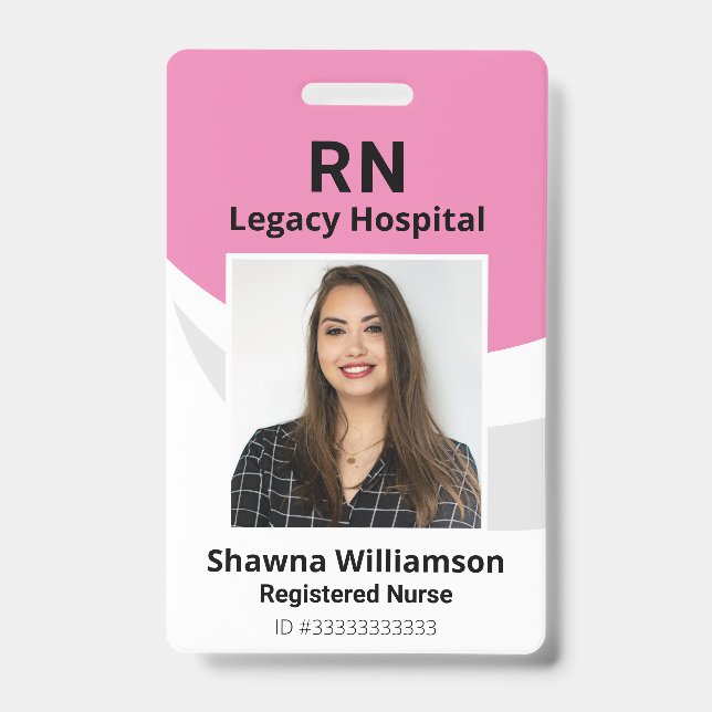 Tarjeta De Identificación Insígnia de foto ID rosa profesional con código de (Parte frontal)