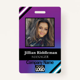 Tarjeta De Identificación Insignia de foto y logotipo degradado morado y azu