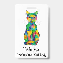 Tarjeta De Identificación Insignia de Gato Arcoíris