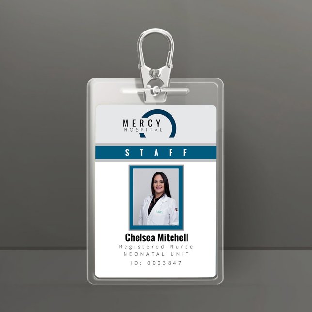 Tarjeta De Identificación Insignia de identificación de empleado azul y gris (Blue Grey White Employee Badge for any institution)