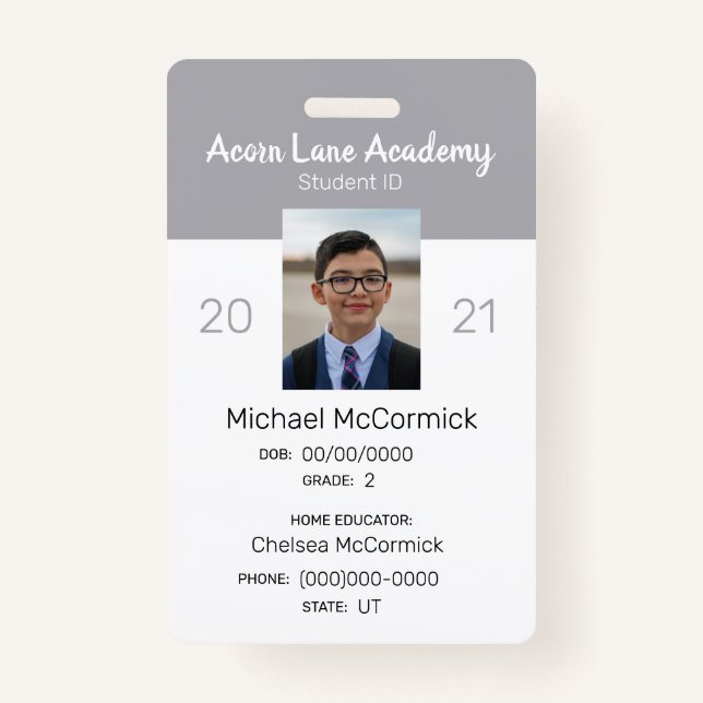 Tarjeta De Identificación Insignia de identificación de estudiante de colegi (Anverso)