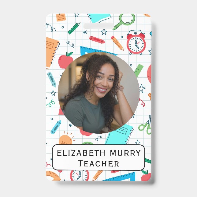 Tarjeta De Identificación Insignia de identificación del profesor con antece (Parte frontal)