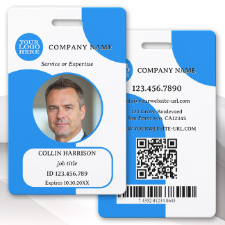 Tarjeta De Identificación Insígnia de identificación retro en azul blanco y